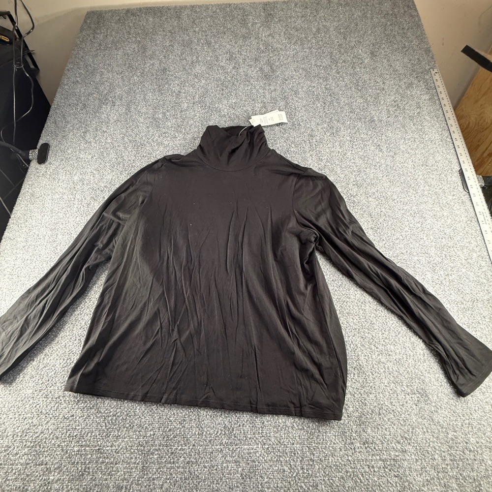 Eileen Fisher Black Viscose Jersey Scrunch Neck Long Sleeve Top XL F0VF-T0264M